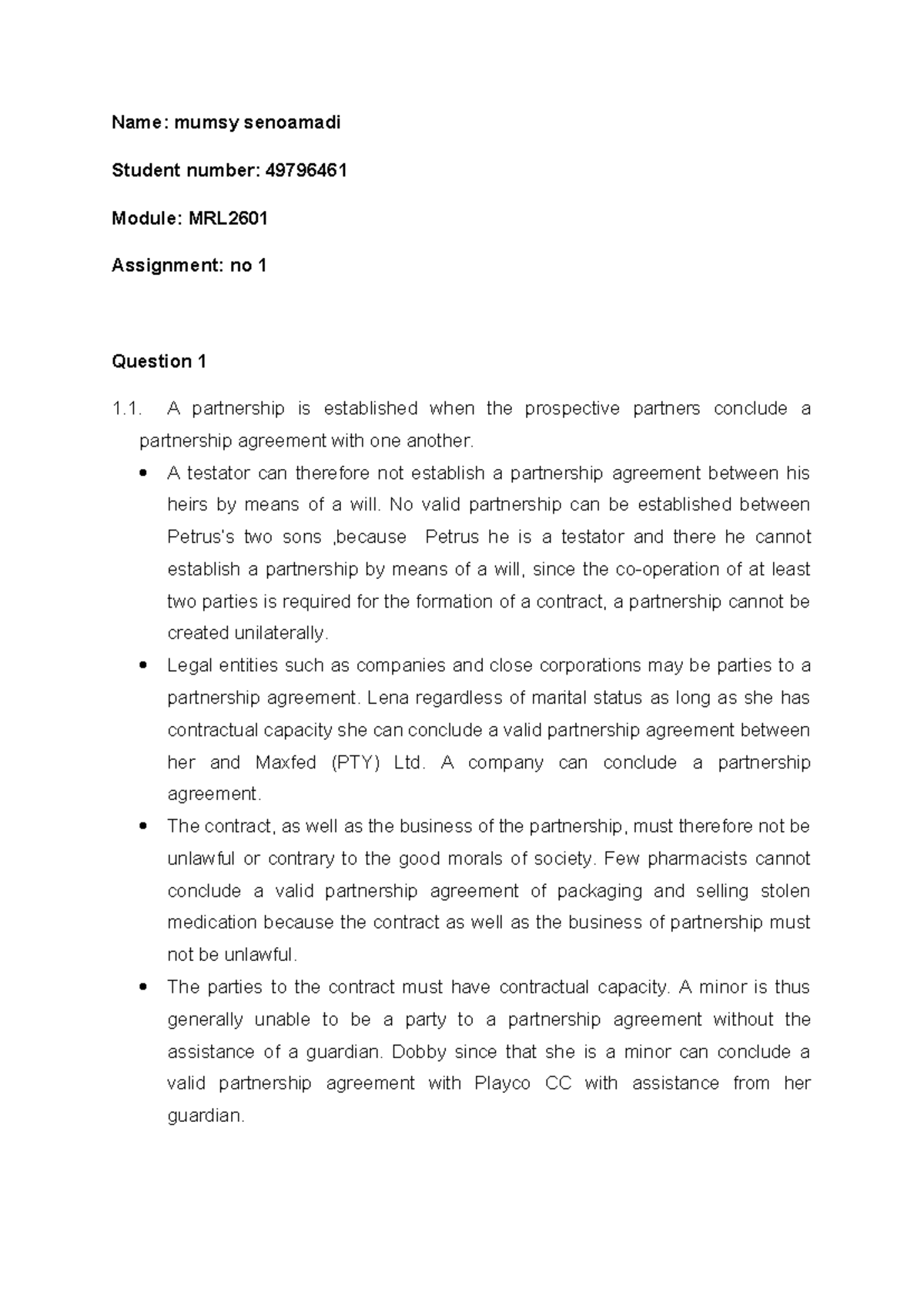 MRL2601 Assignment 1: Understanding Partnership Agreements and Trusts ...