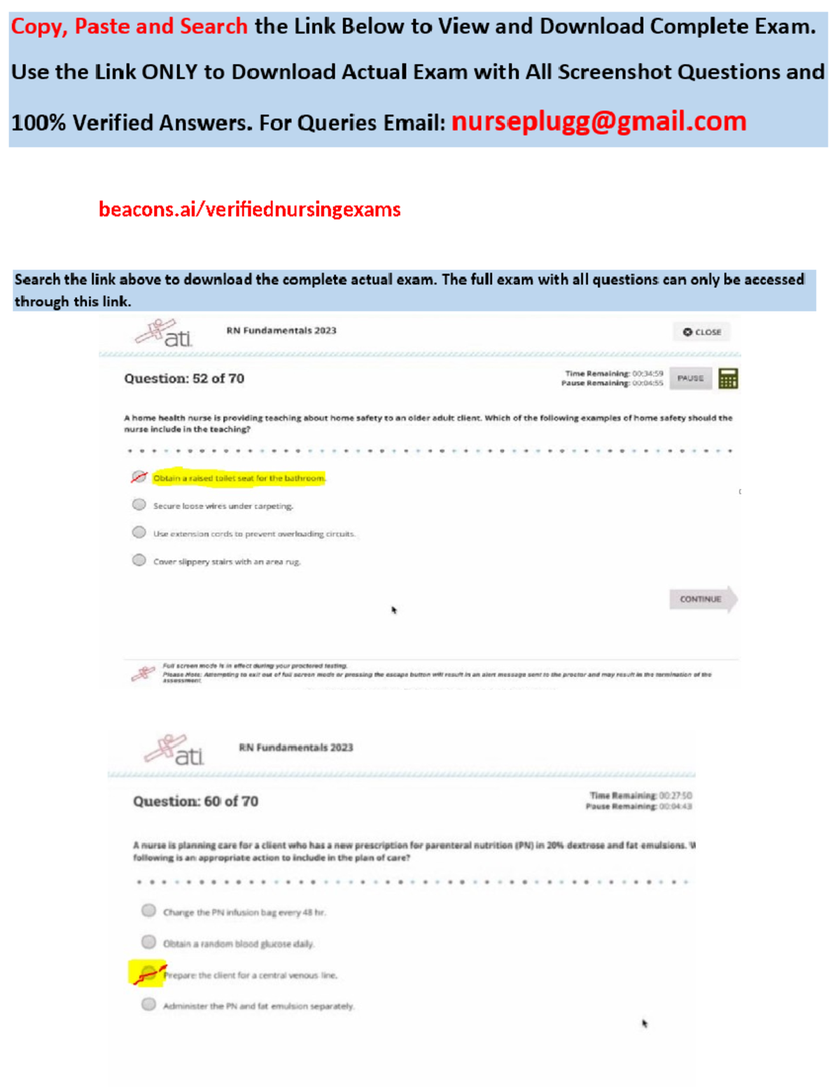 ATI RN Fundamentals 2023 Proctored Exam with NGN: 70 Questions ...