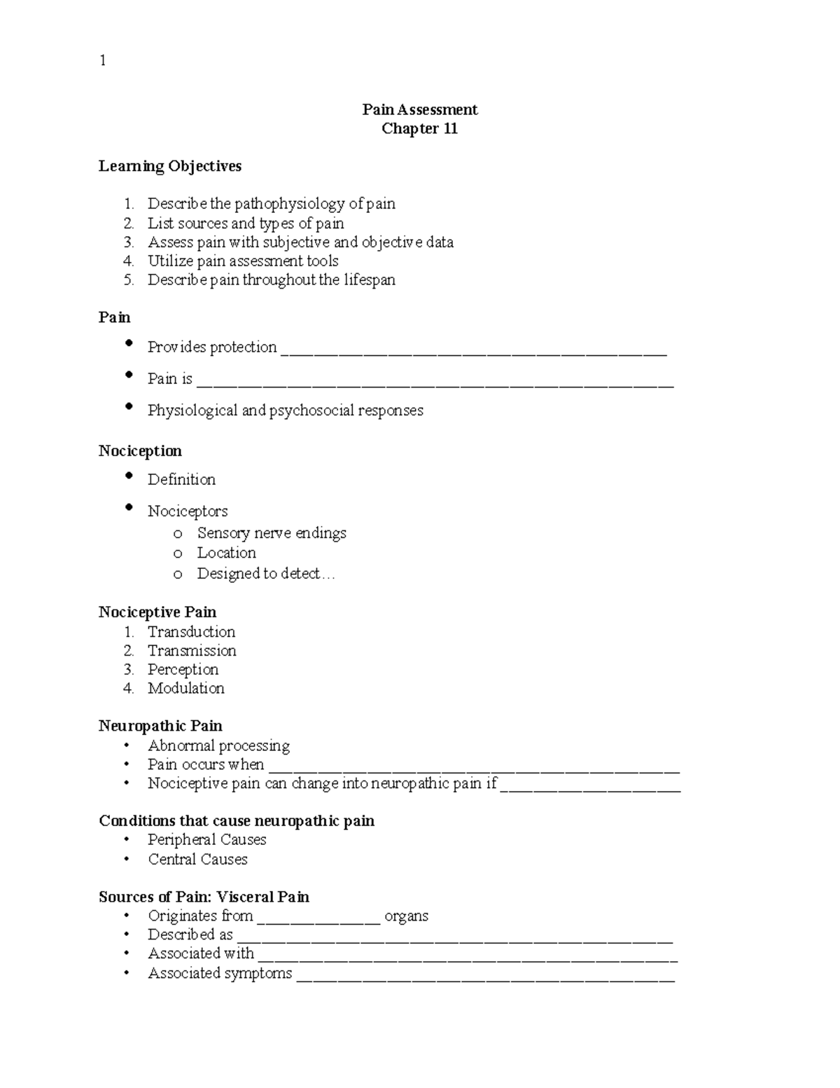 Pain Assessment Chapter 11: Understanding Types and Methods - Studocu