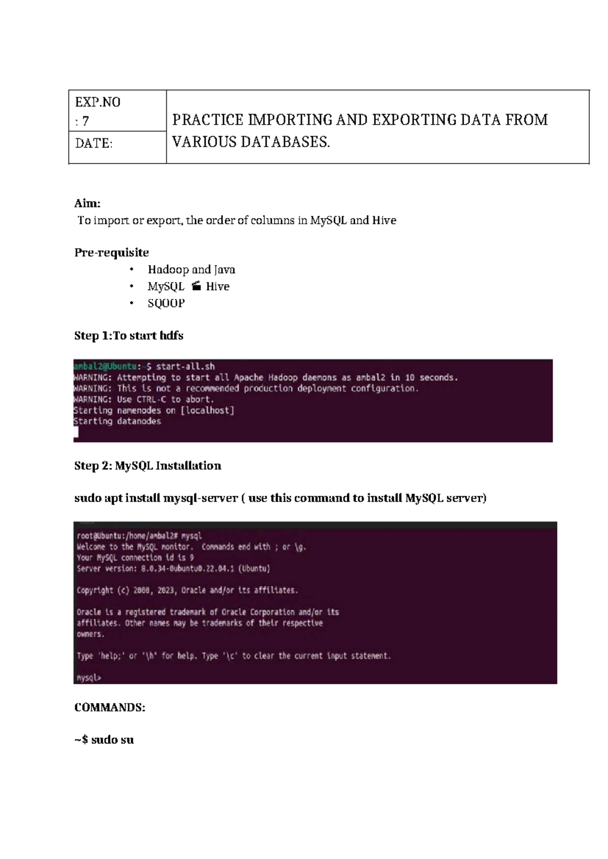 BDA PART: Practice Importing & Exporting Data with MySQL & Hive - Studocu