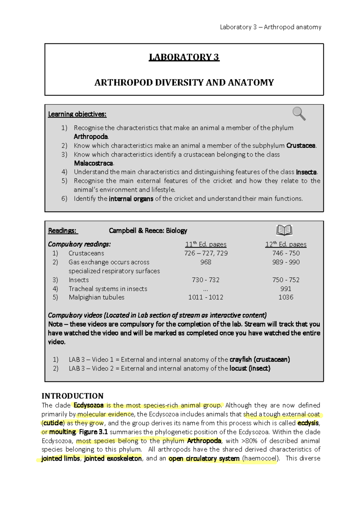 Lab 3 - Exploring Arthropod Diversity & Anatomy of Crustacea & Insecta ...