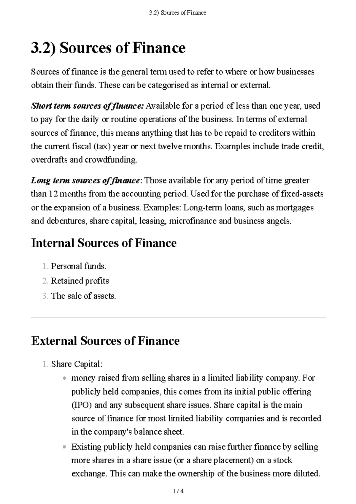 3.2) Sources of Finance: Understanding Internal & External Options ...