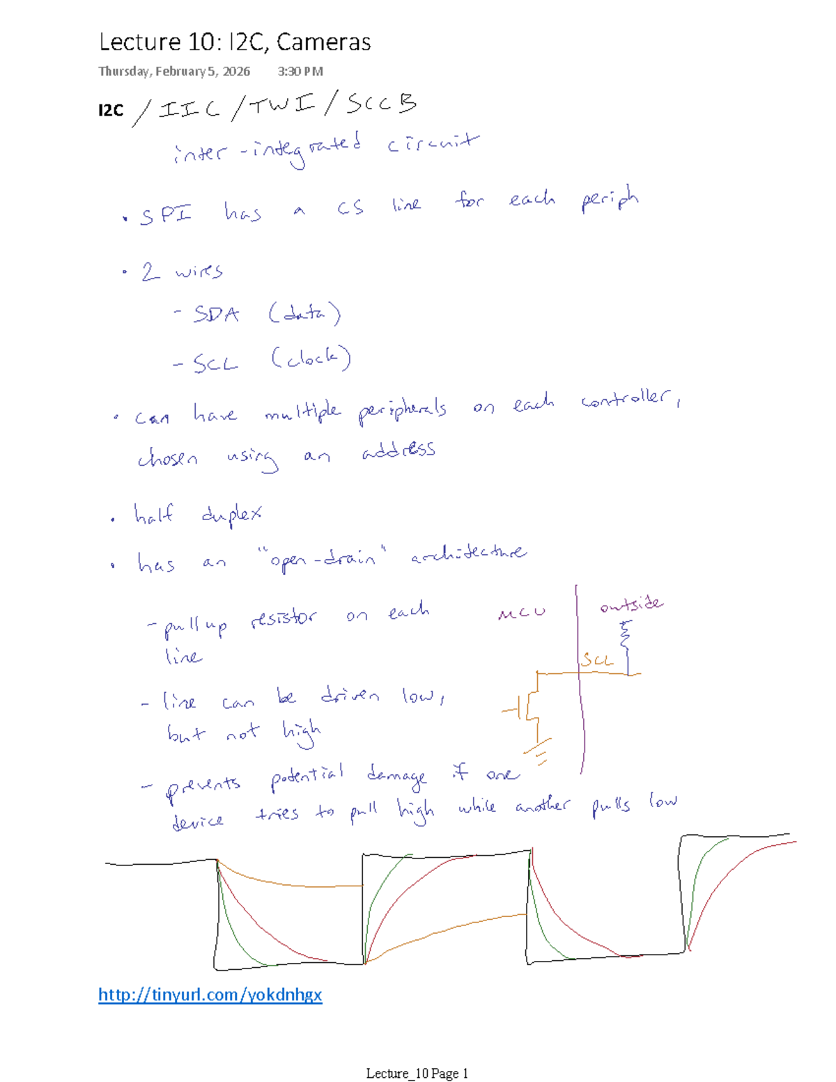 Lecture 10: I2C Protocol & Camera Data Flow Analysis - Studocu