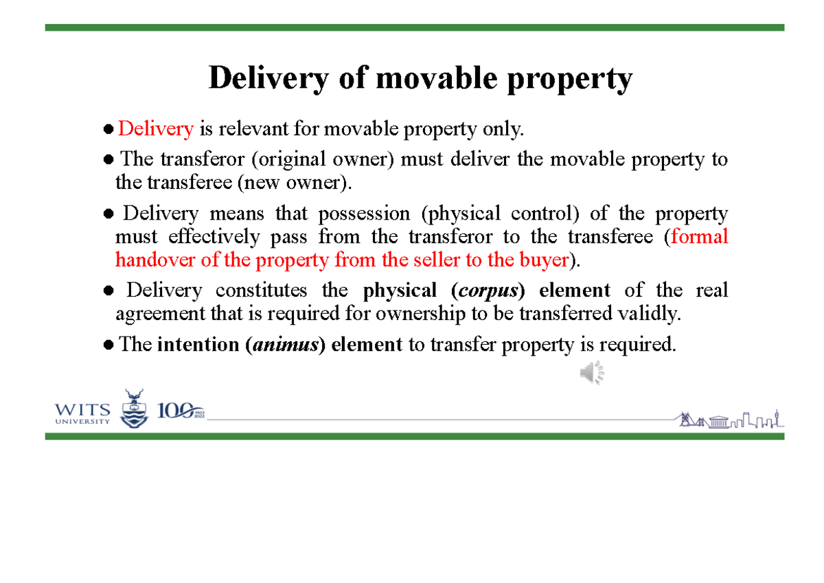 Delivery of Movable Property: Actual and Constructive Methods Explained ...