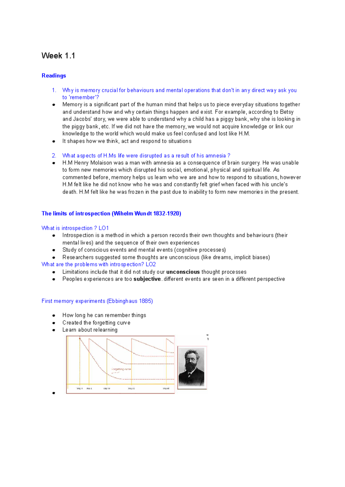 HPS203 - Week 1.1 to Week 4.3 Memory and Cognitive Processes Notes ...