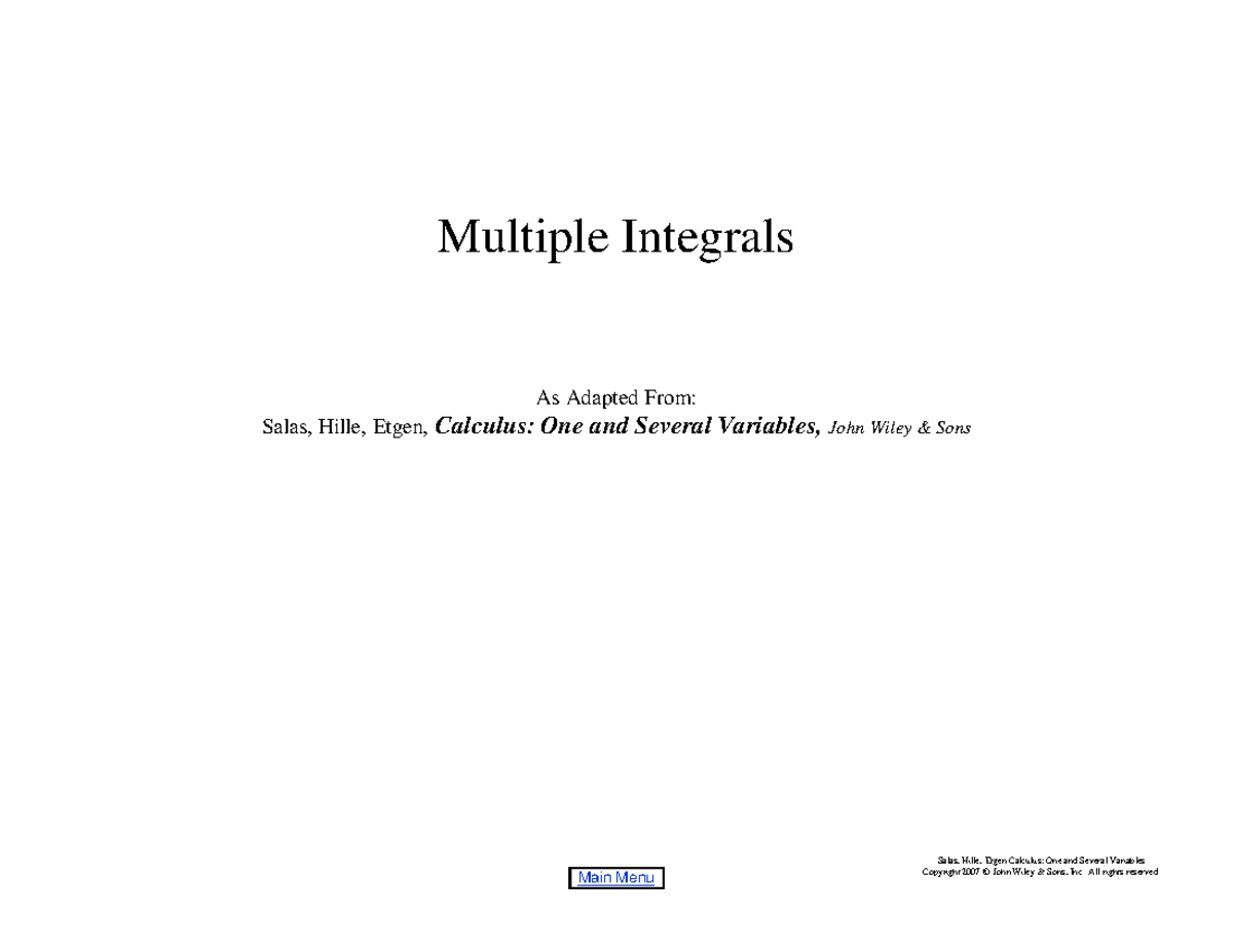 2 - Multiple Integrals - Salas - Modified - ####### Salas, Hille, Etgen