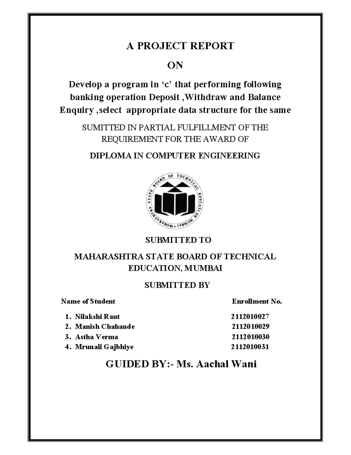 Micro Project DSU1: Banking Operations Program in C - Studocu