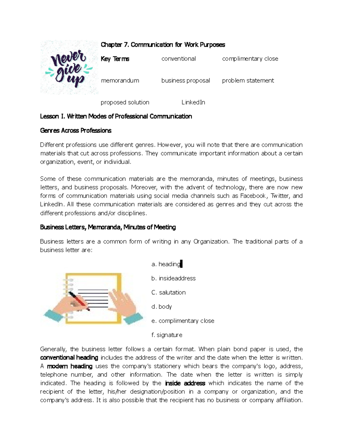 Lesson 1: Key Written Communication Modes in Professional Settings ...