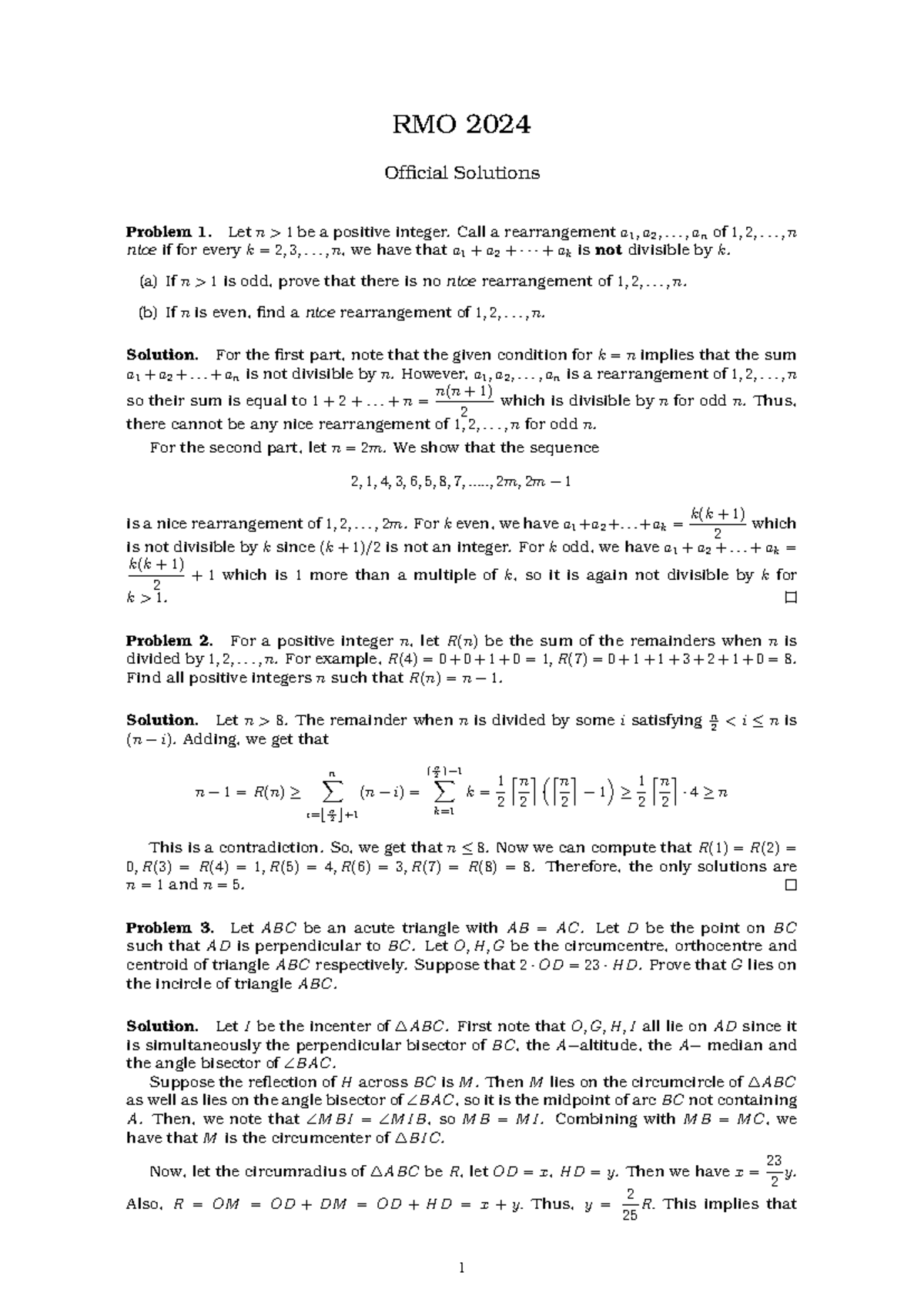 Official Solutions to RMO 2024 Problems and Explanations - Studocu
