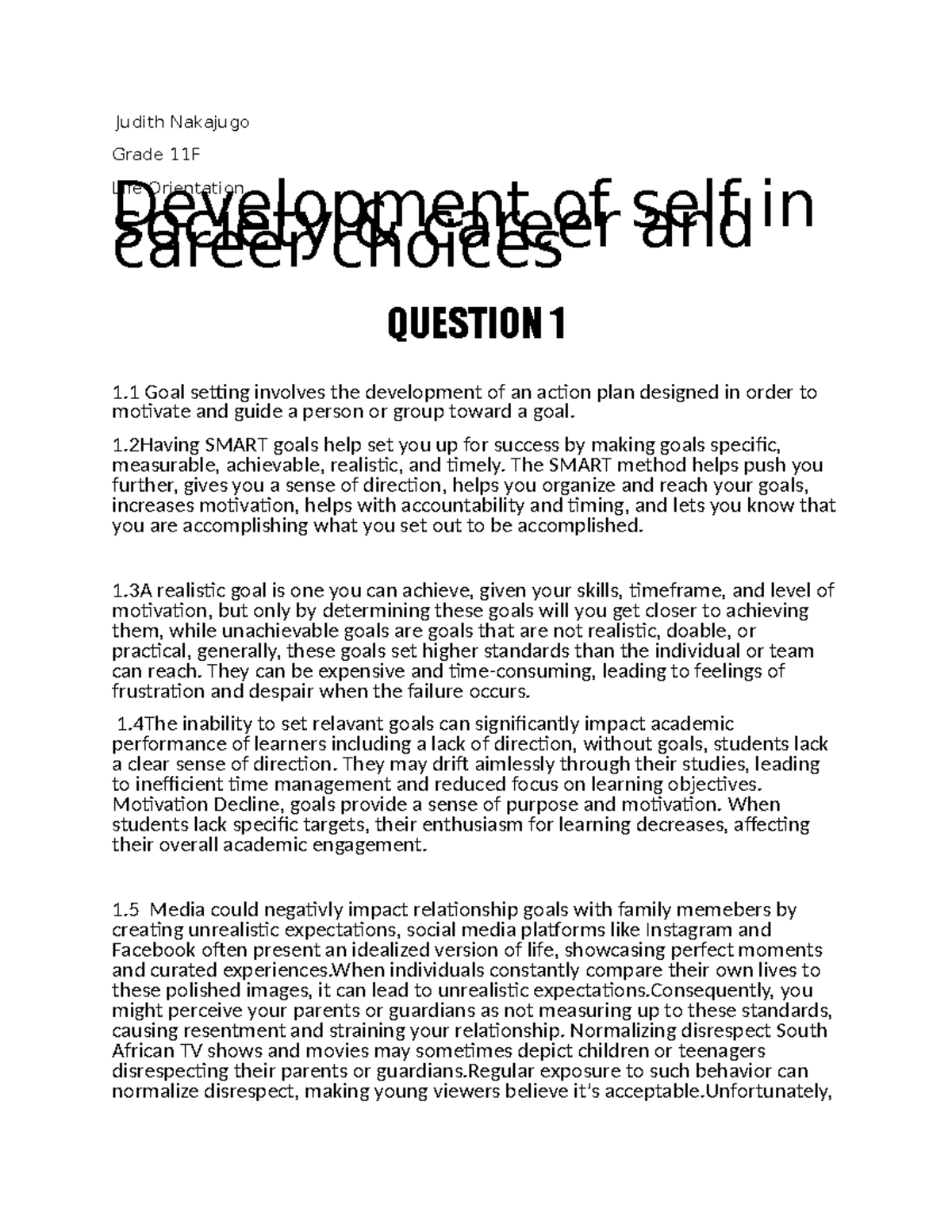 2024 LO Assignment: Developing Self and Career Choices in Life ...