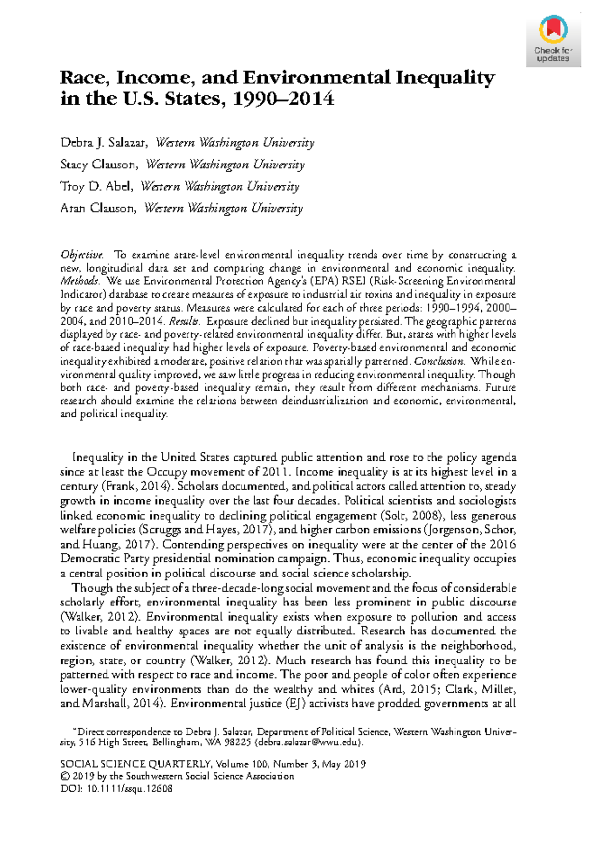 Race, Income, and Environmental Inequality in U.S. States (1990-2014 ...
