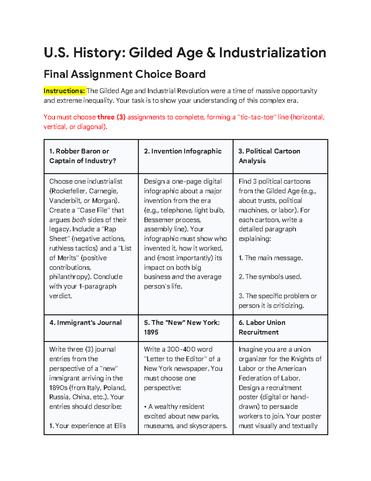 U.S. History: Gilded Age Industrialization Final Assignment Guide - Studocu