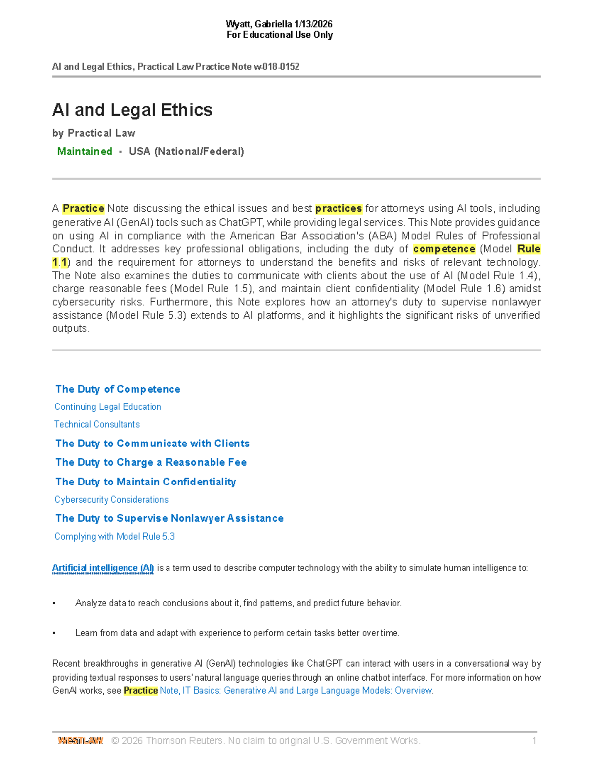 AI and Legal Ethics: Best Practices for Attorneys (PL 2026) - Studocu