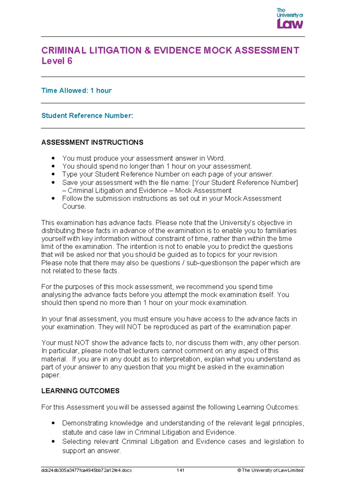 CRIMINAL LITIGATION EVIDENCE MOCK ASSESSMENT - Level 6 Guide - Studocu