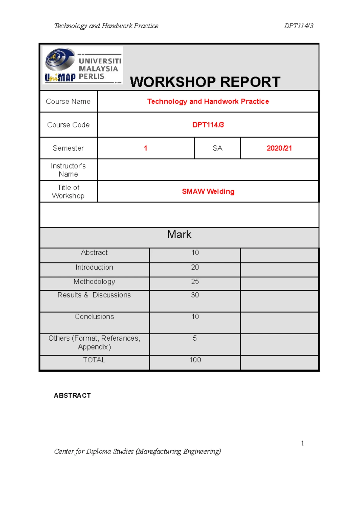 LAB 1 Report: Tensile Test Analysis for MMK 20203 Strength of Materials ...