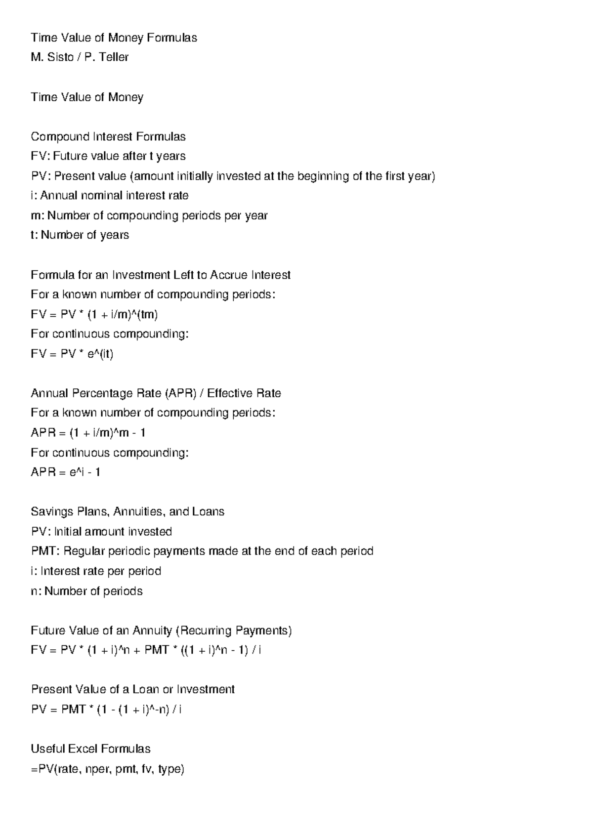 Time Value of Money Formulas Overview (Finance 101) - Studocu