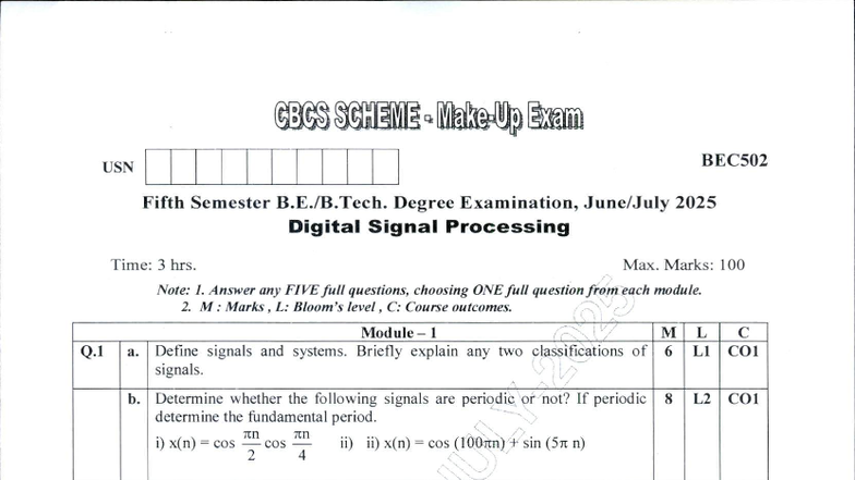 Digital Signal Processing Notes for BEC502 - Fifth Semester Exam - Studocu