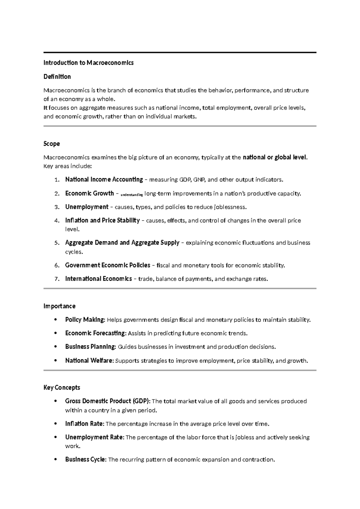 Macroeconomics Overview: Key Concepts and Definitions (ECO 101) - Studocu