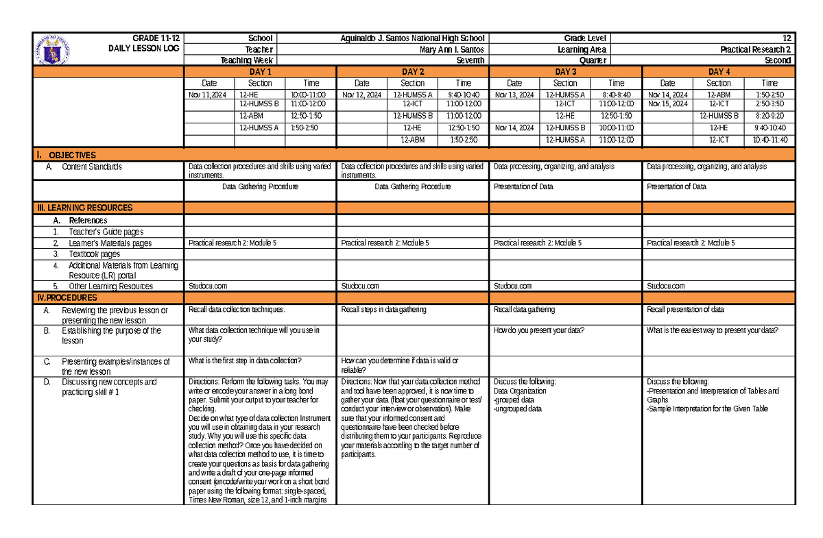 PR2-Q2-WEEK -7-24-25 - DLL - GRADE 11- DAILY LESSON LOG School ...