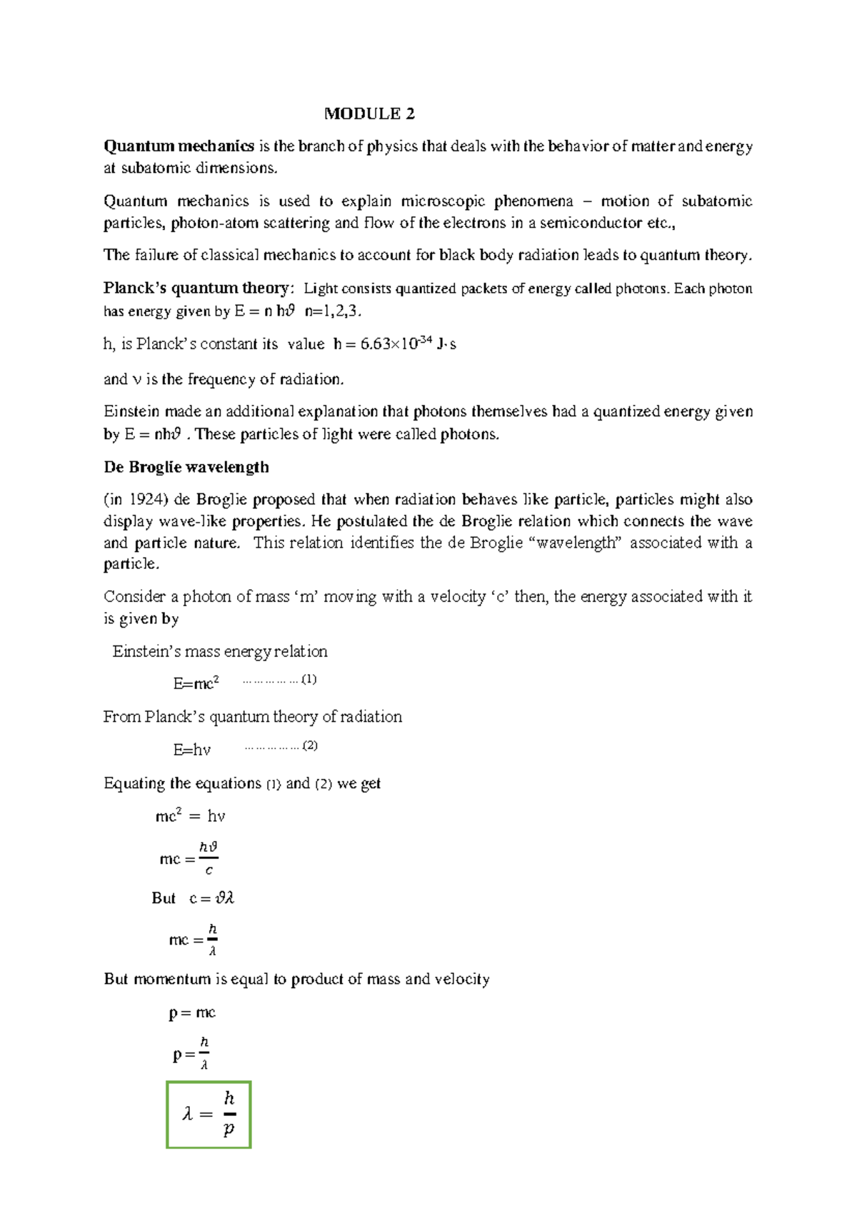 Module 2: Quantum Mechanics Overview and Key Concepts - Studocu