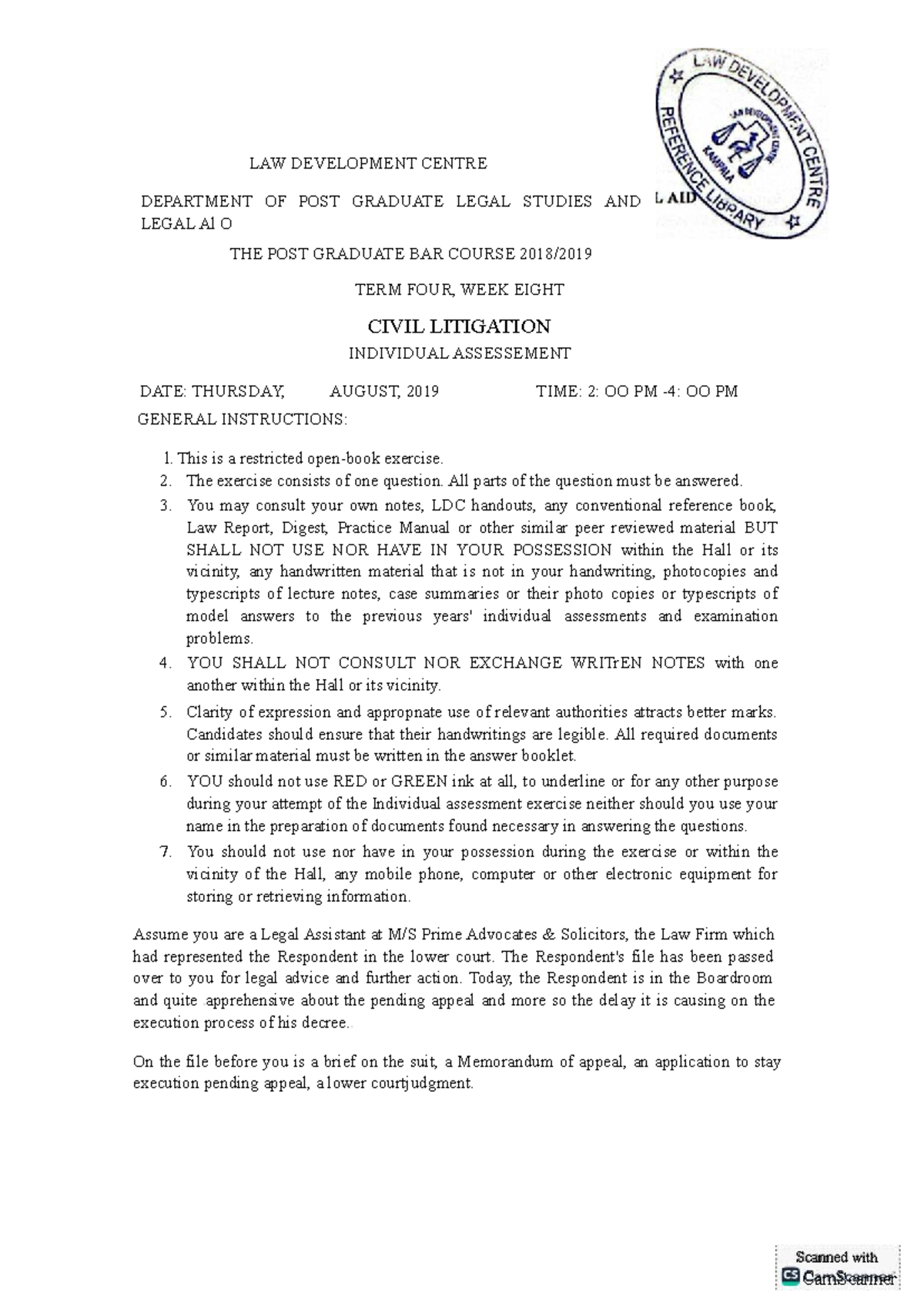 Civil Litigation Individual Assessment - PG Bar Course (LAW 2019) - Studocu