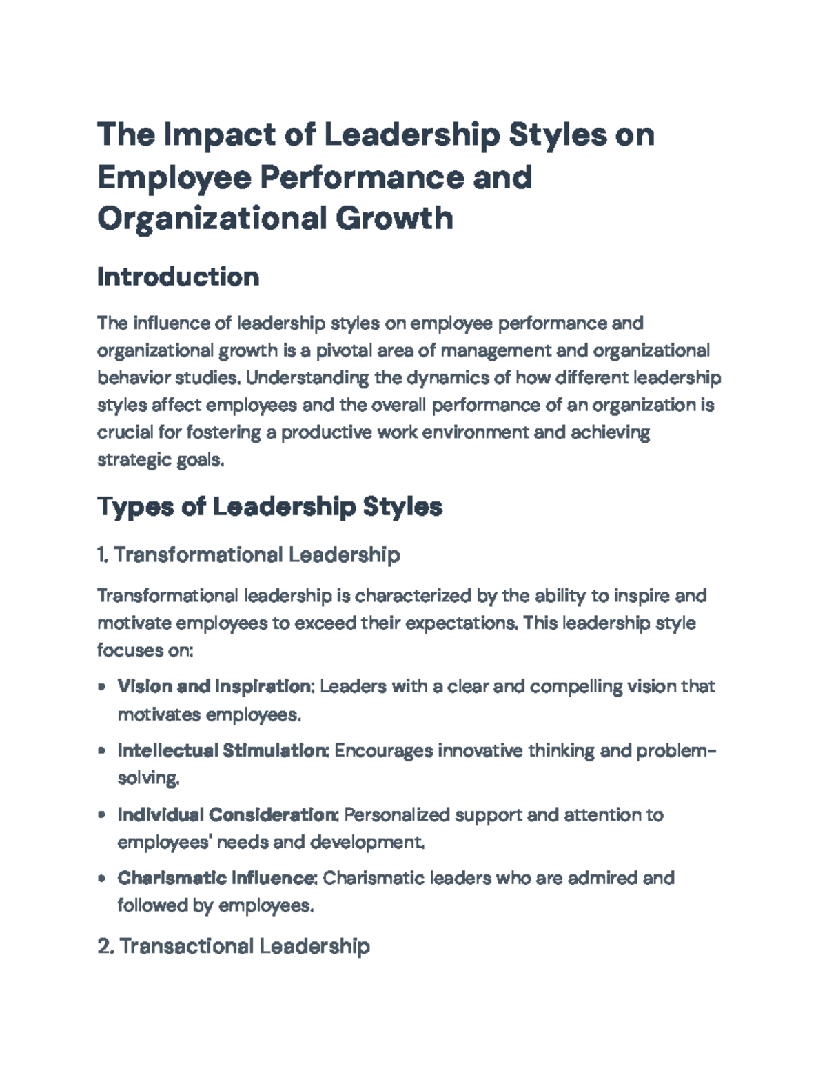 The Impact of Leadership Styles on Employee Performance & Org Growth ...