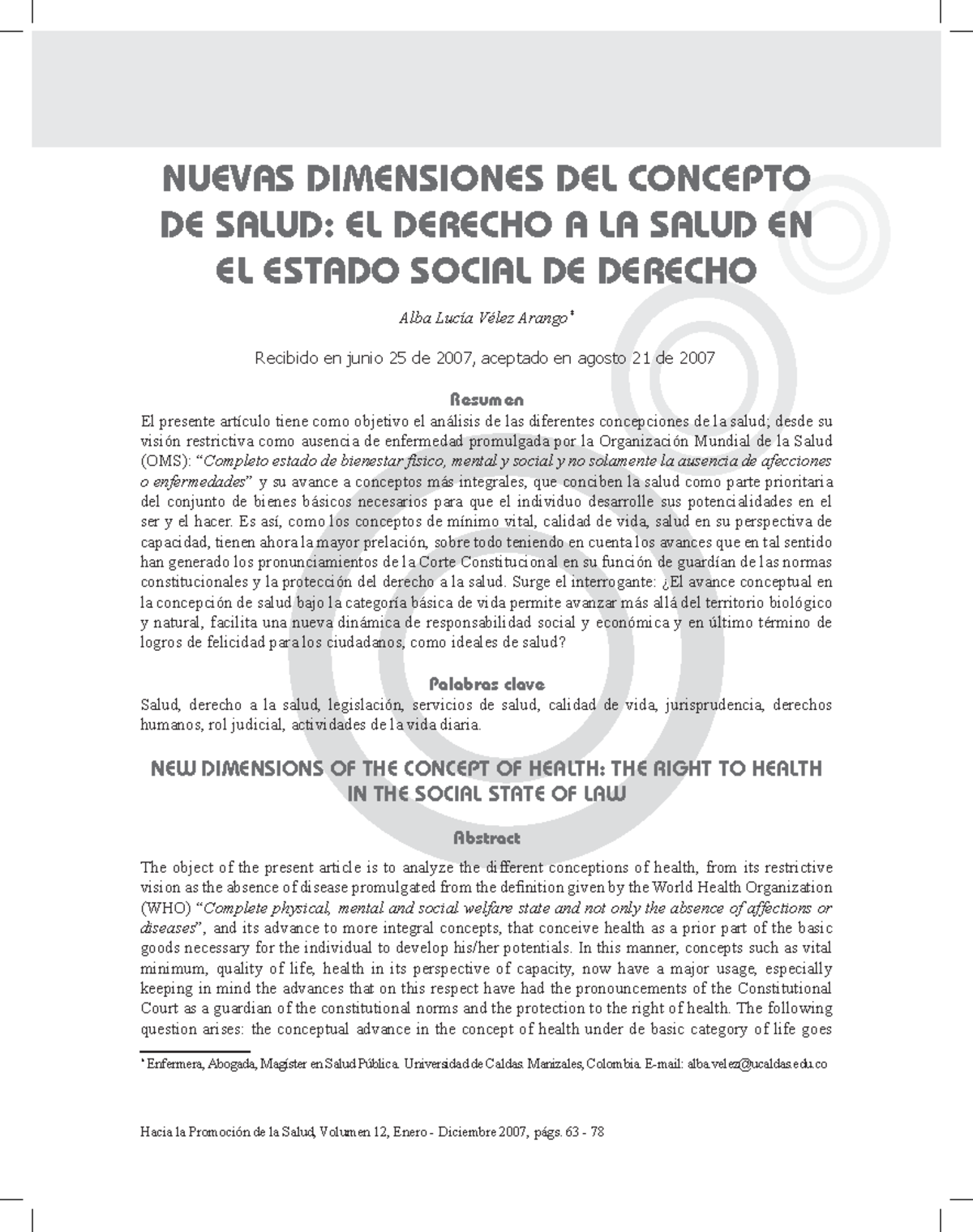 Dimensiones DE LA Salud - Hacia la Promoción de la Salud, Volumen 12 ...