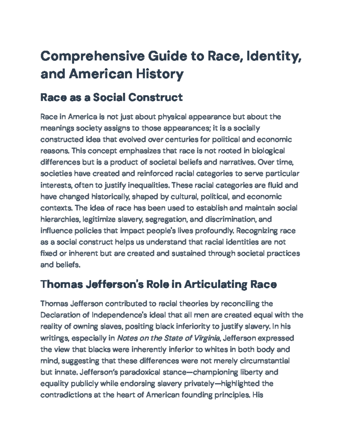 Comprehensive Study of Race, Identity, and American History (HIST 101 ...