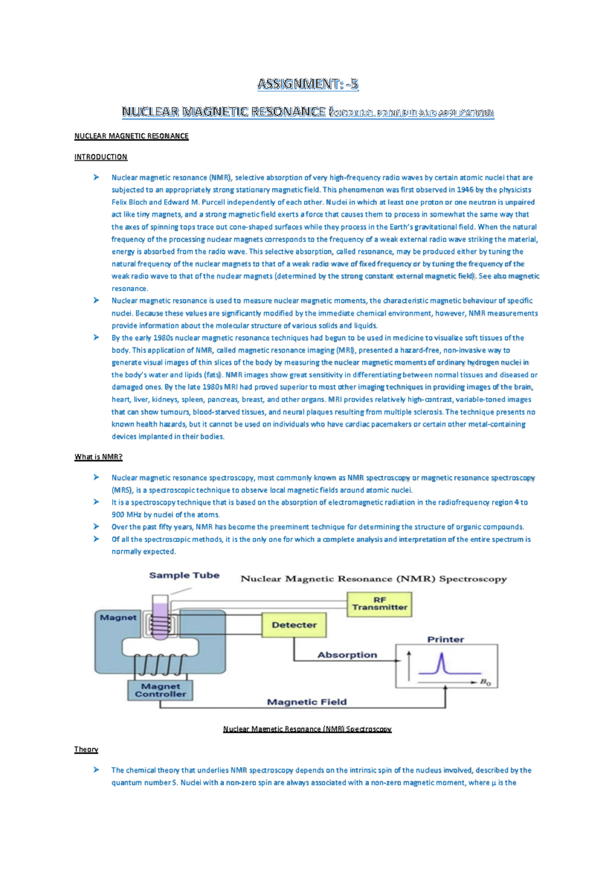 NMR Spectroscopy Overview and Applications - Assignment TECH 5 - Studocu