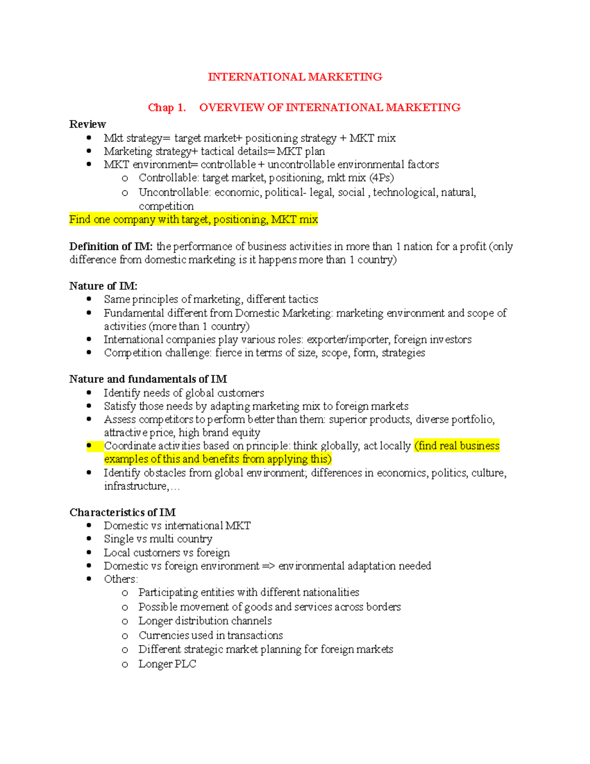 INTL MKT 101: Overview of International Marketing - Lecture Notes - Studocu