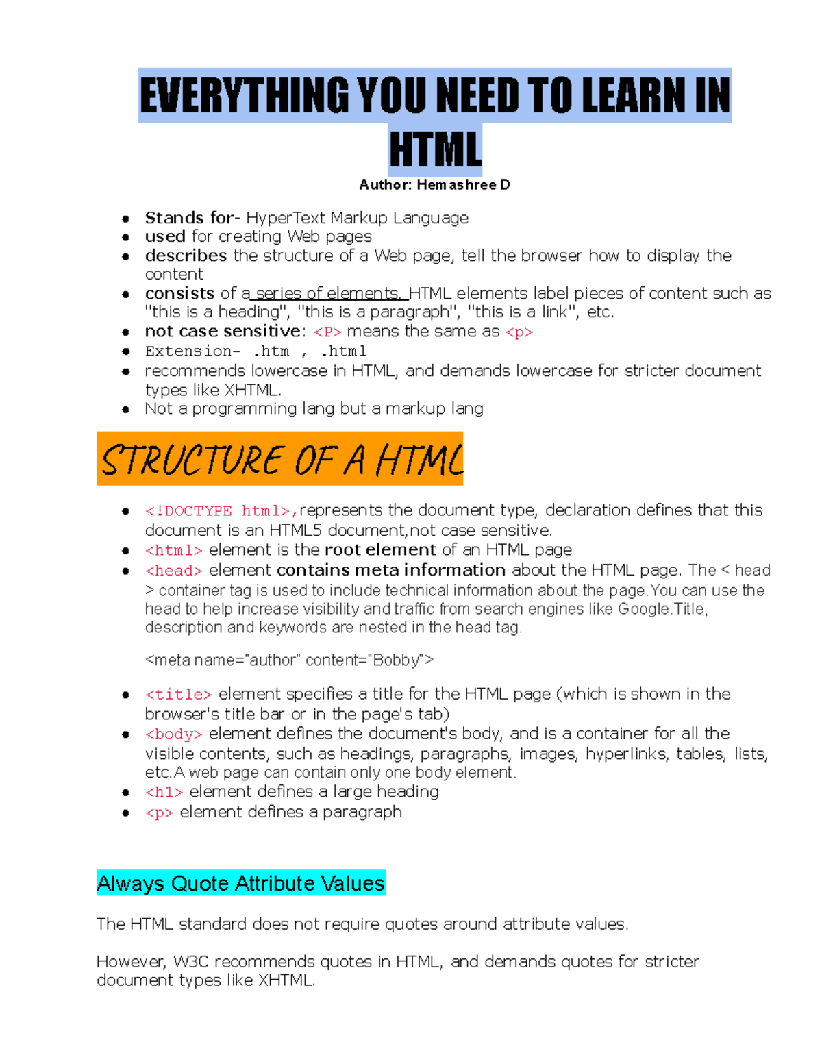HTML Essentials: Everything You Need to Know in 30 Pages - Studocu