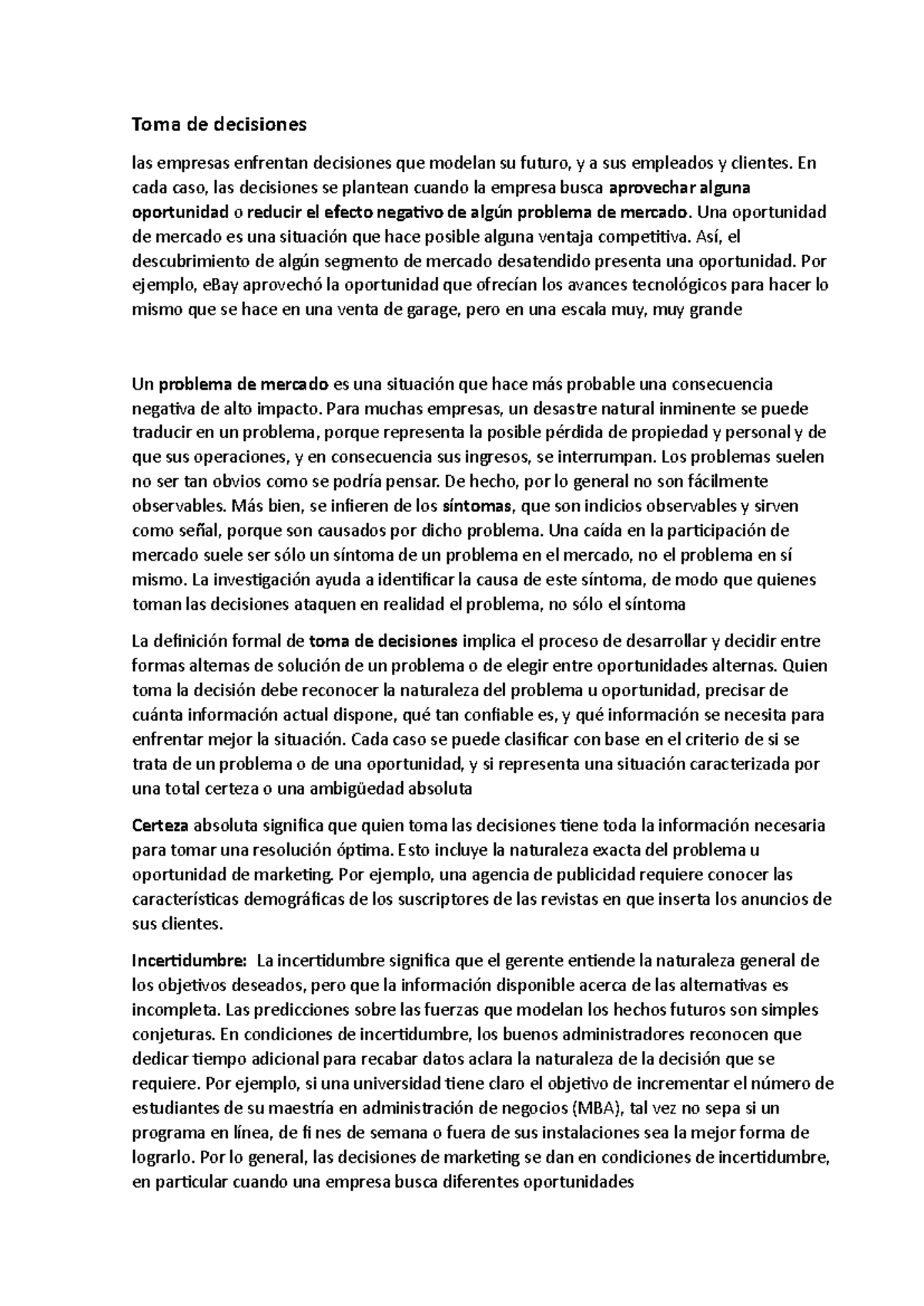 Investigación de Mercado: Toma de Decisiones en Empresas - Studocu