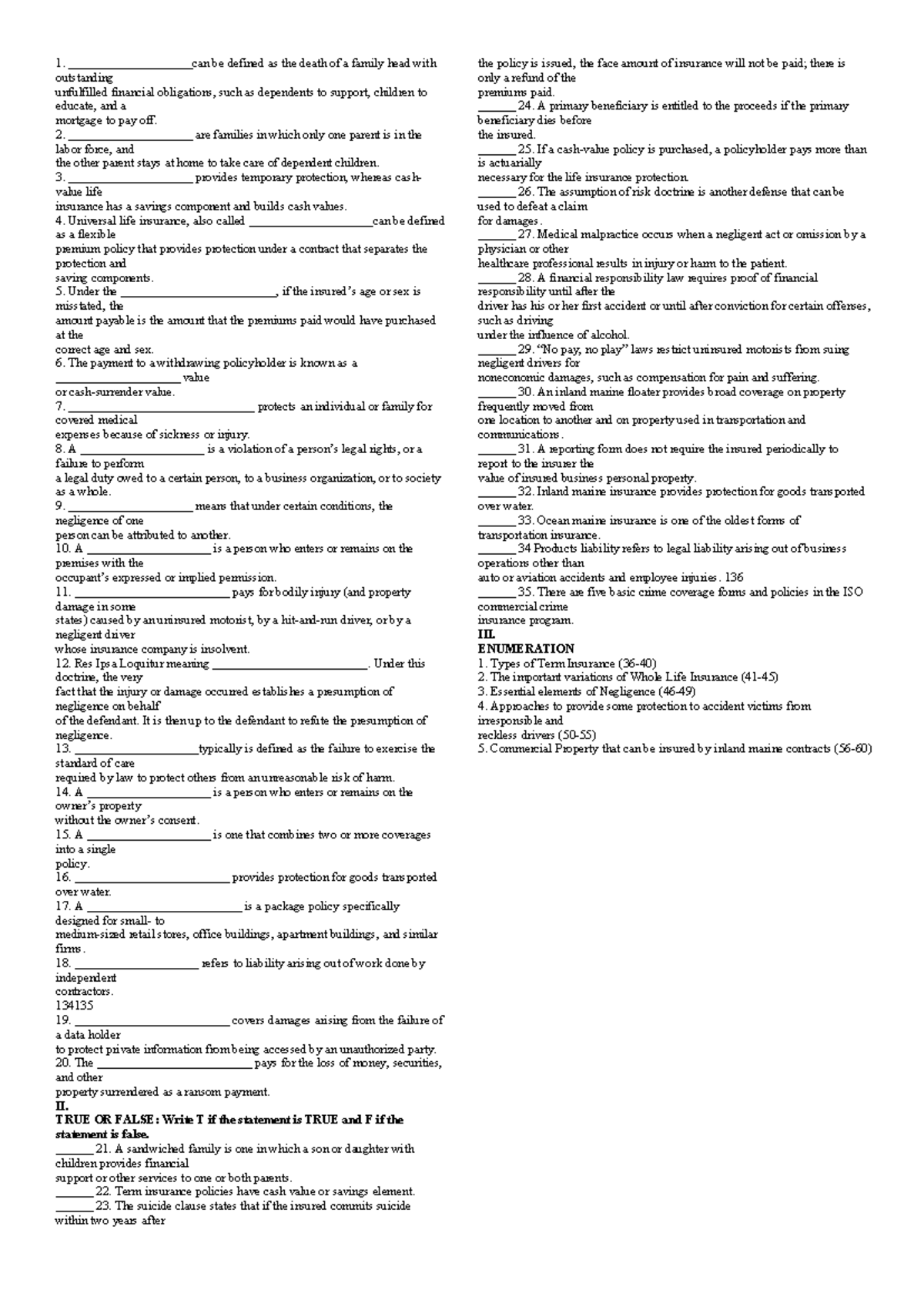 ERM 101 Quiz Practice Material: Key Concepts and Definitions - Studocu