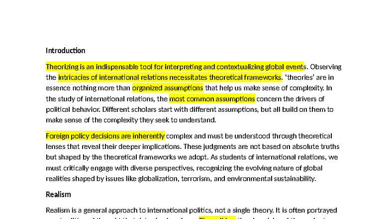 Realism in International Relations: A Comprehensive Overview - Studocu