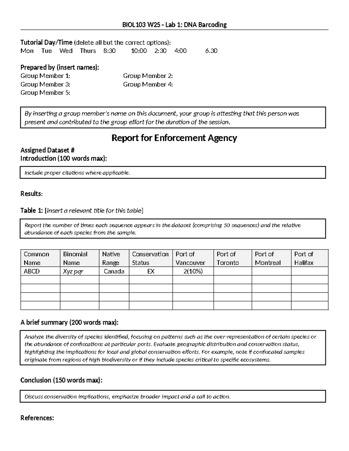 Lab1 Report Template W25 - BIOL103 W25 - Lab 1: DNA Barcoding Tutorial ...
