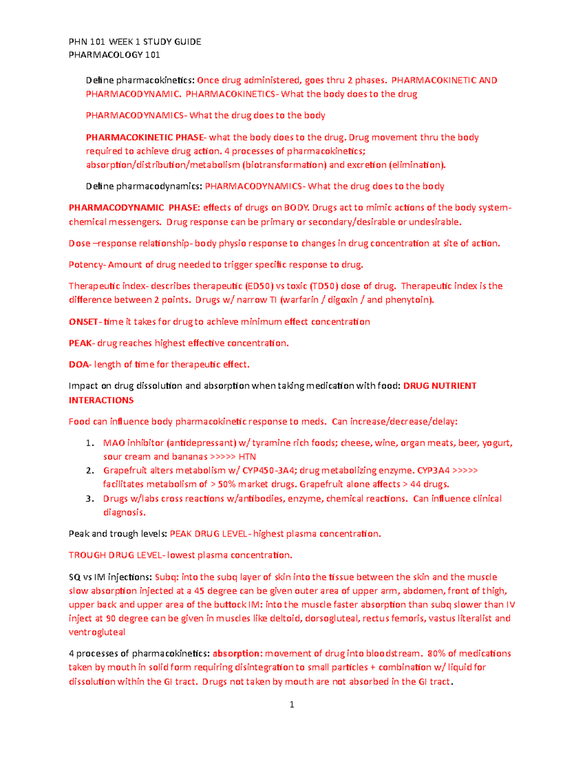 PHN 101 WEEK 1 Study Guide: Fundamentals of Pharmacology Concepts - Studocu
