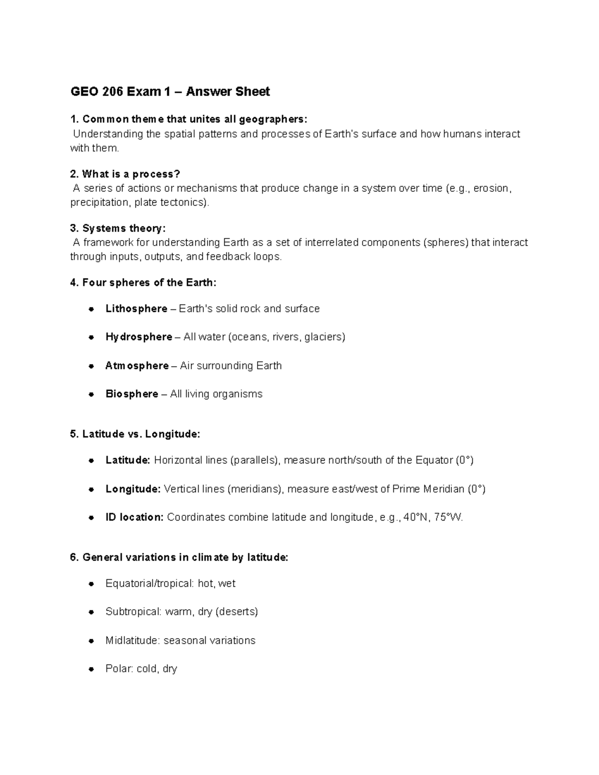GEO 206 Exam 1 – Comprehensive Study Guide & Answer Key - Studocu