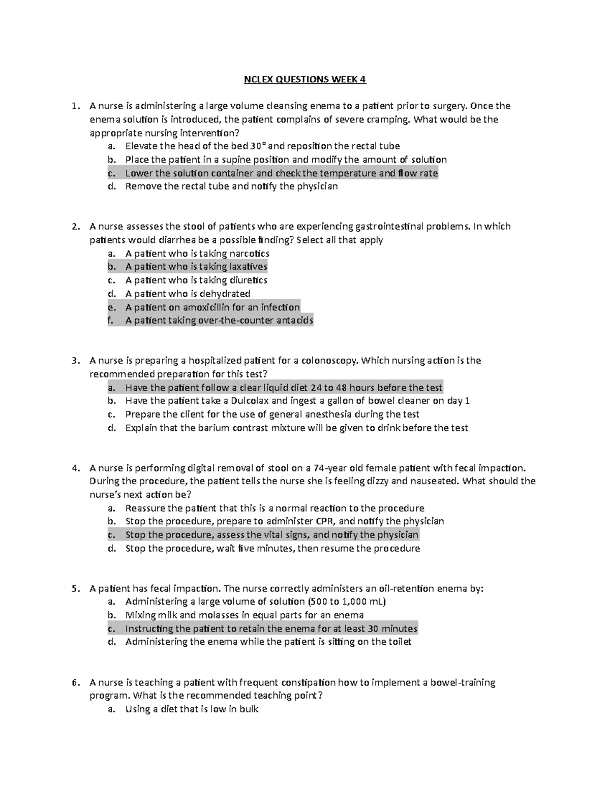 NCLEX Week 4 Q&A Review for Nursing Students (Prep) - Studocu