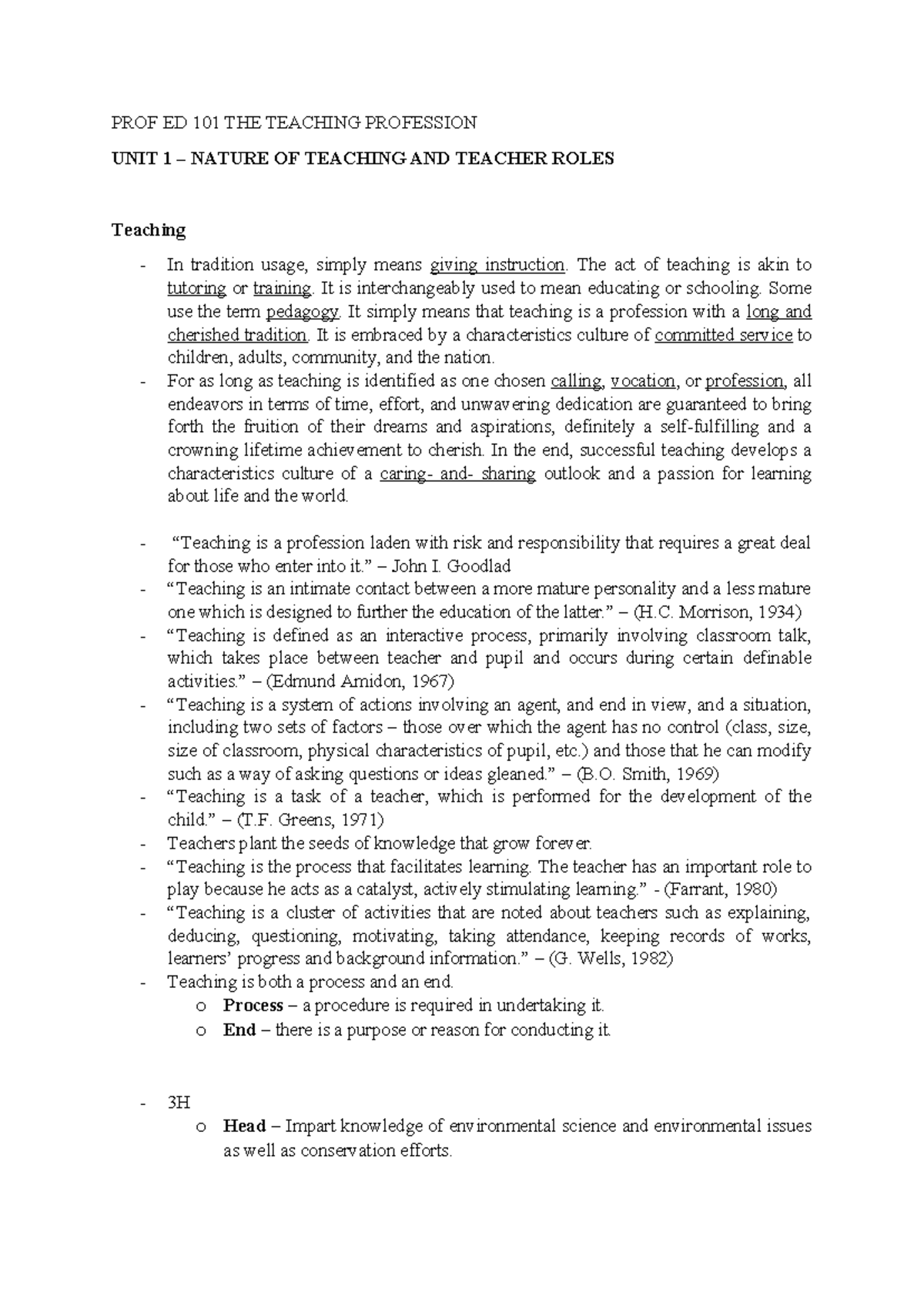 PROF ED 101 Final Exam: Nature of Teaching & Teacher Roles - Studocu