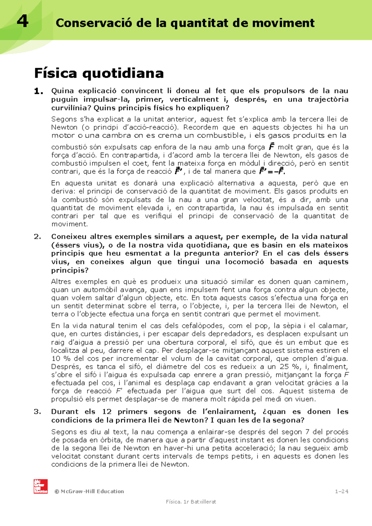 Solucionari Tema 4 - Conservació de la Quantitat de Moviment (1r Batx) - Document Preview