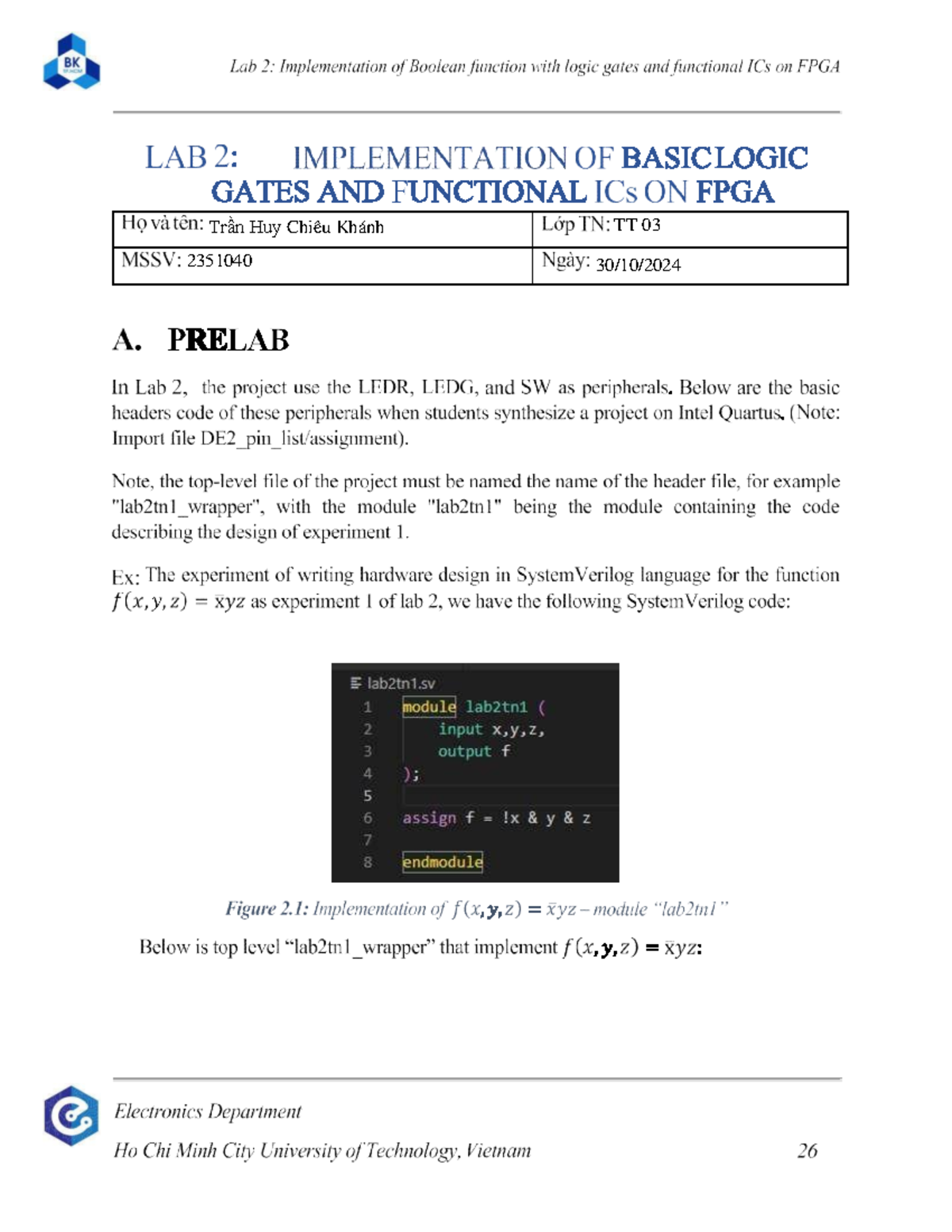 TT03 Prelab 2: Implementing Boolean Function with 74LS138 Decoder - Studocu
