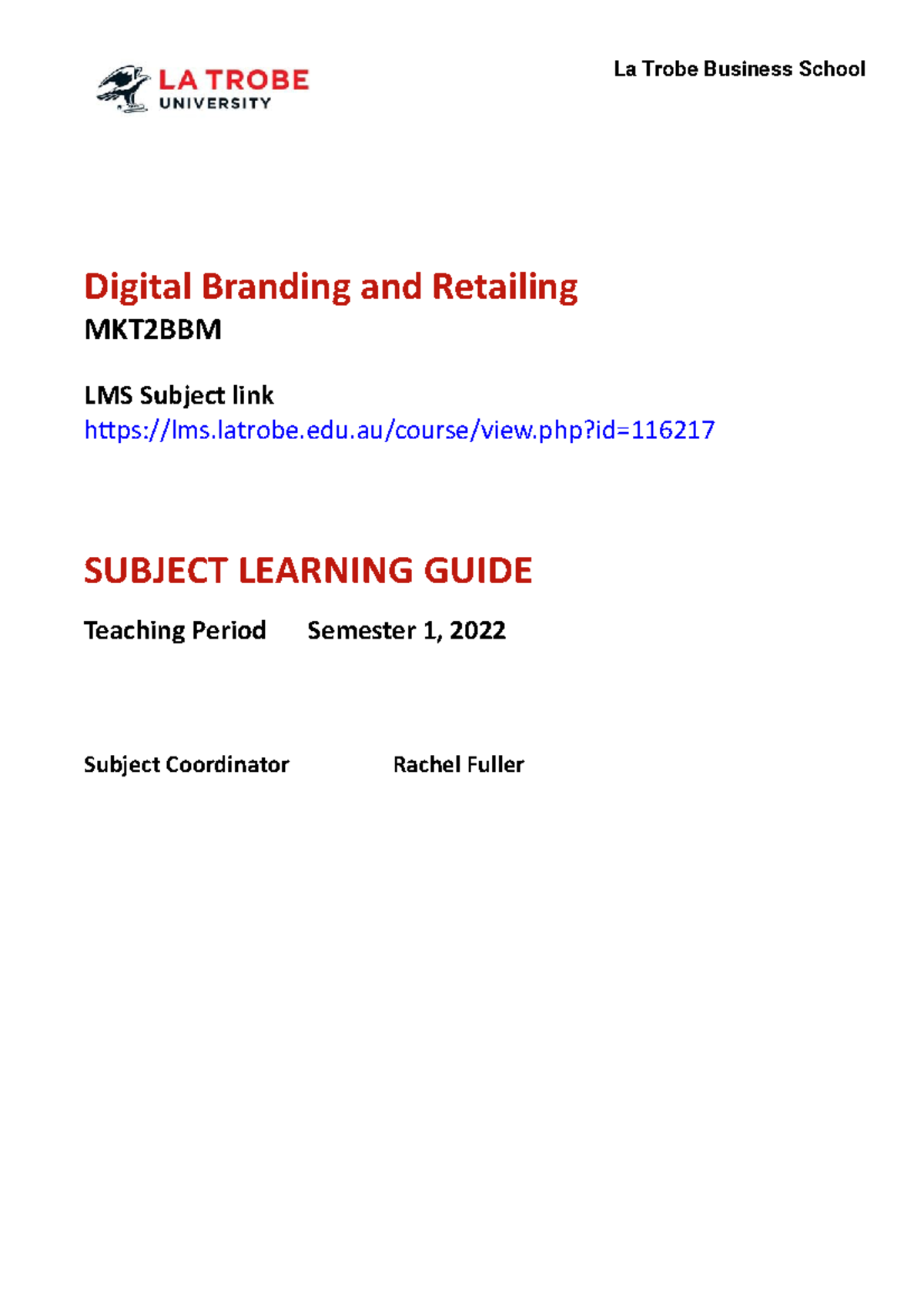 Subject Learning Guide for Digital Branding and Retailing MKT2BBM ...