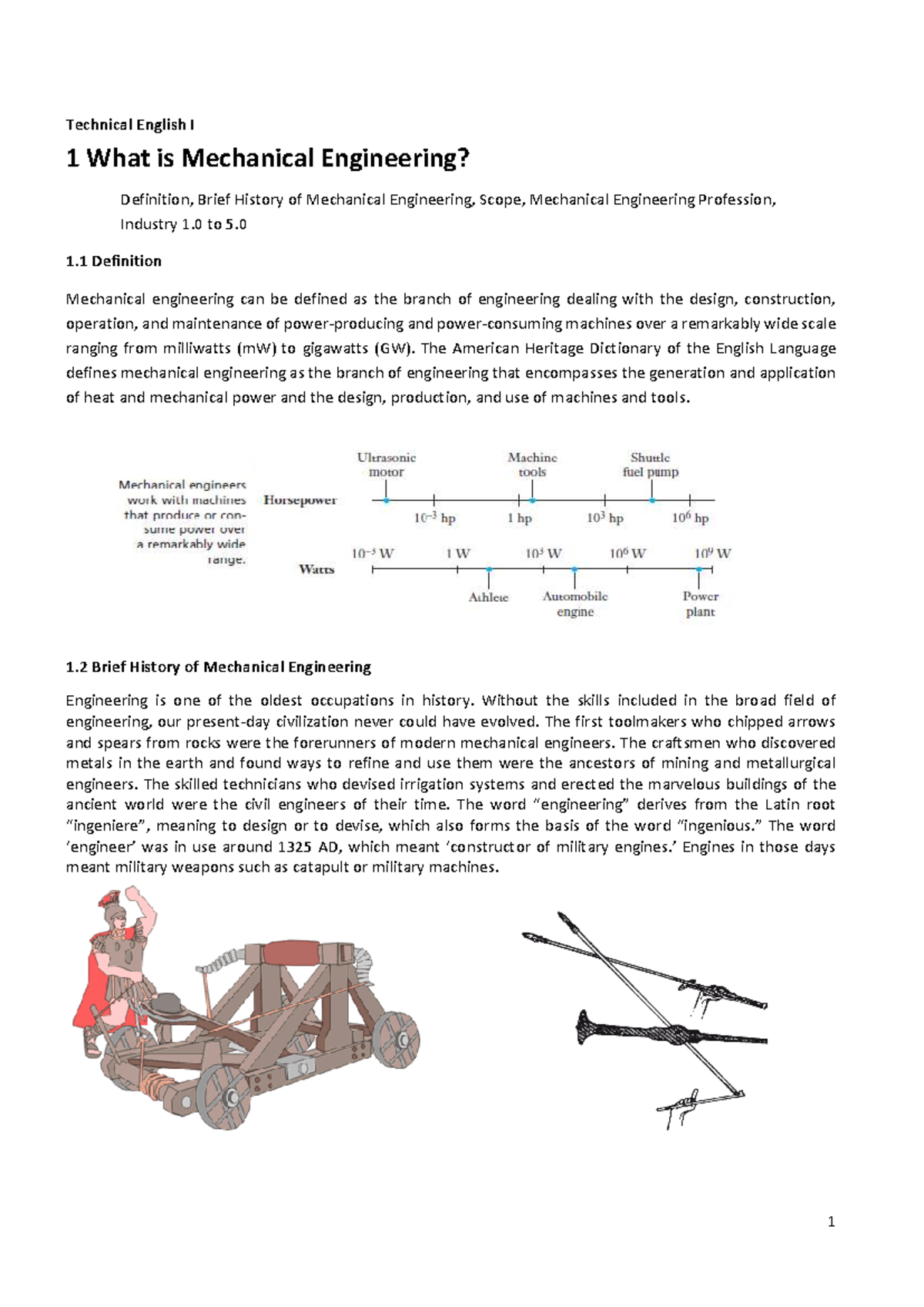 Technical English I: Mechanical Engineering Overview & Evolution ...