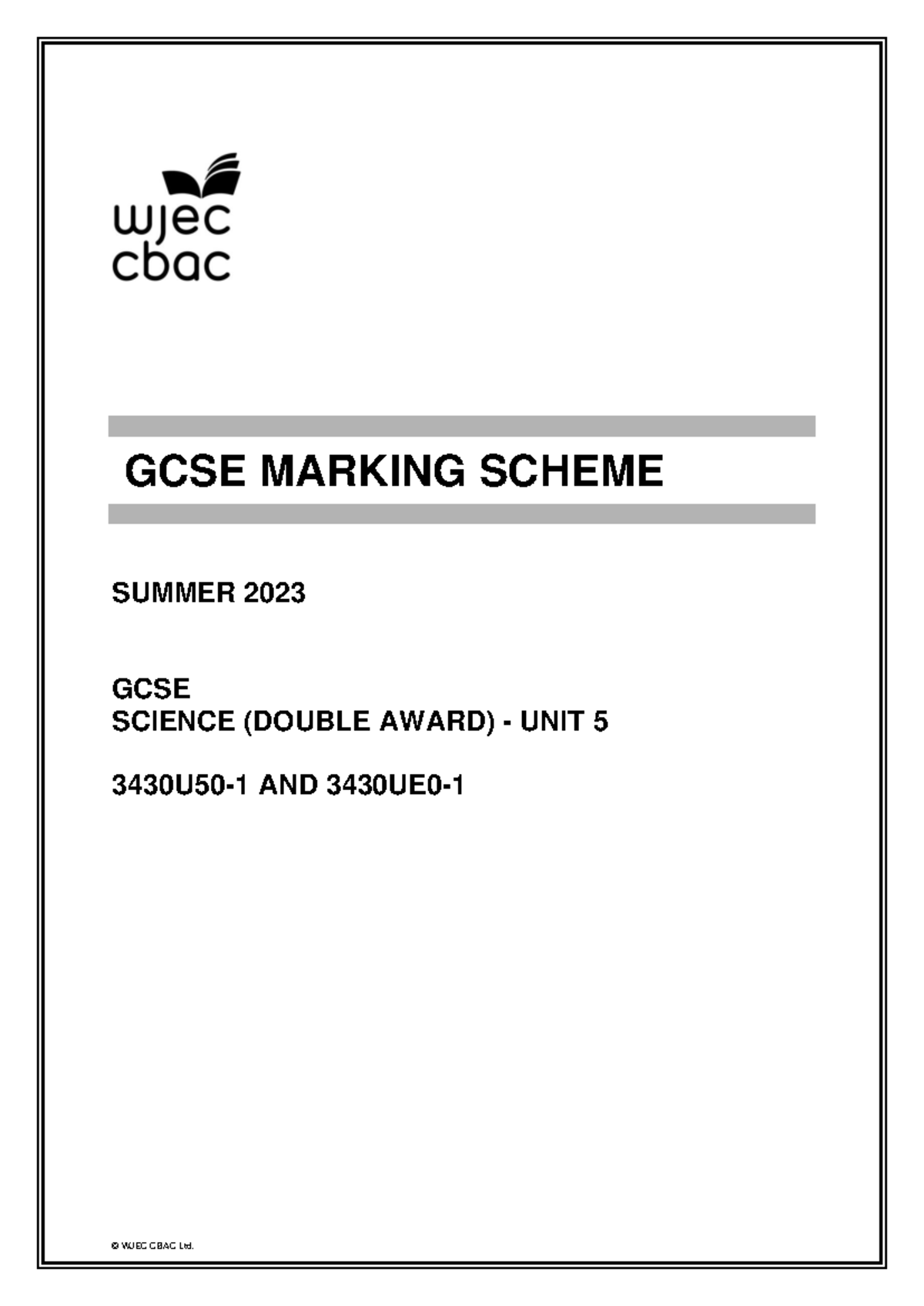 GCSE Science Double Award Marking Scheme - Unit 5 (Summer 2023) - Studocu