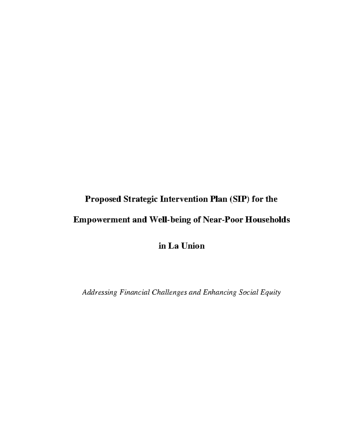 Proposed Strategic Intervention Plan (SIP) for Near-Poor Households in ...
