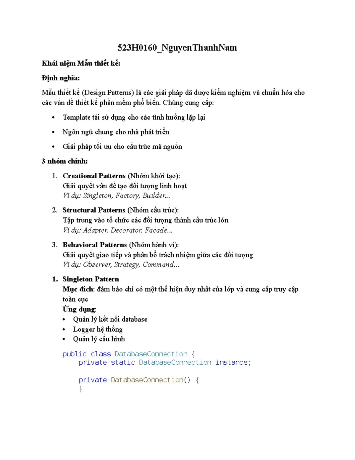 523H0160_Final Exam Notes on Design Patterns in Software Development ...