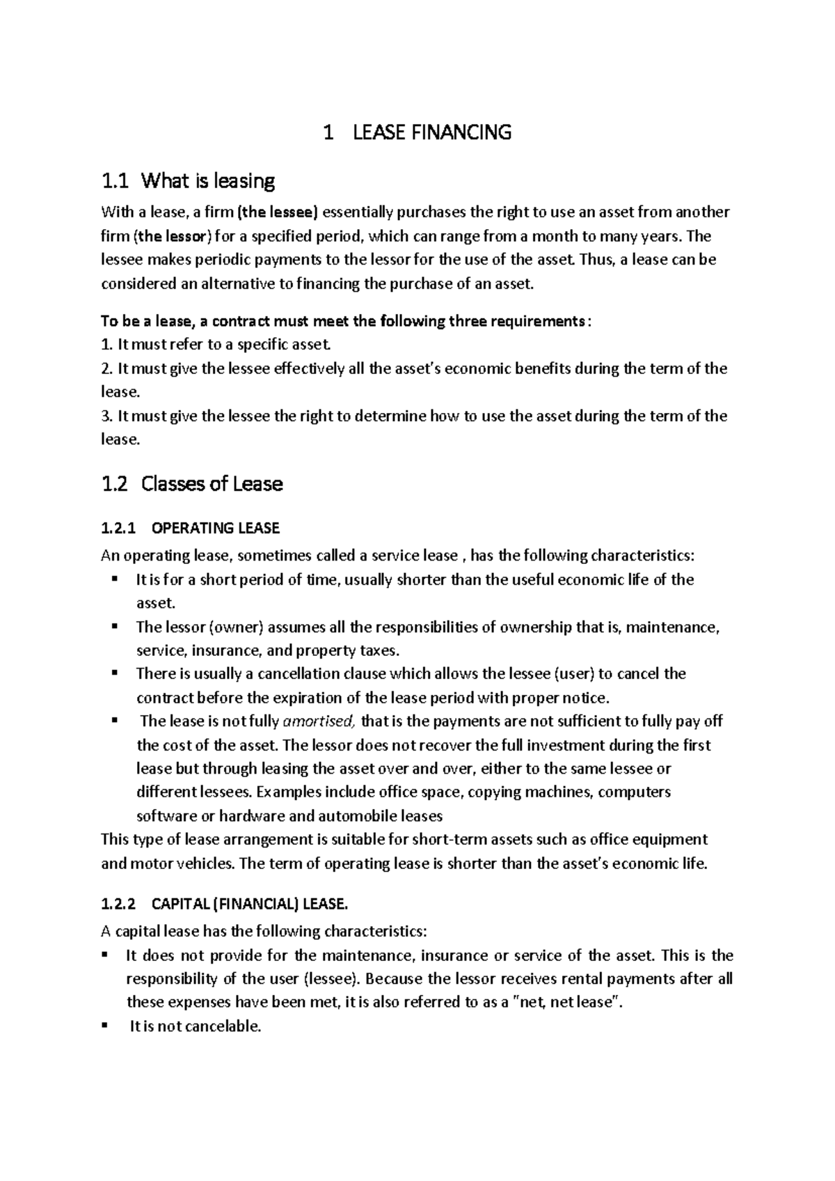 Lease Financing Insights: Understanding Chapter 4's Key Concepts - Studocu