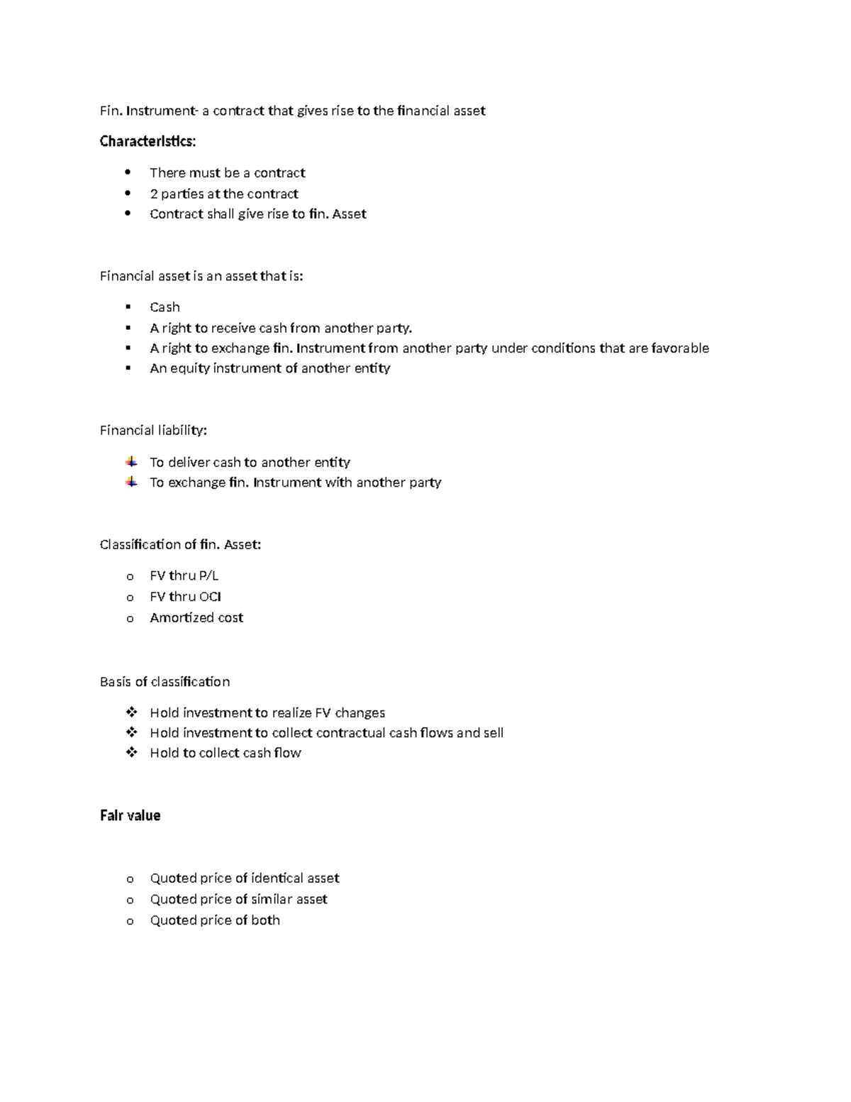 Notes investment - this can help - Fin. Instrument- a contract that ...