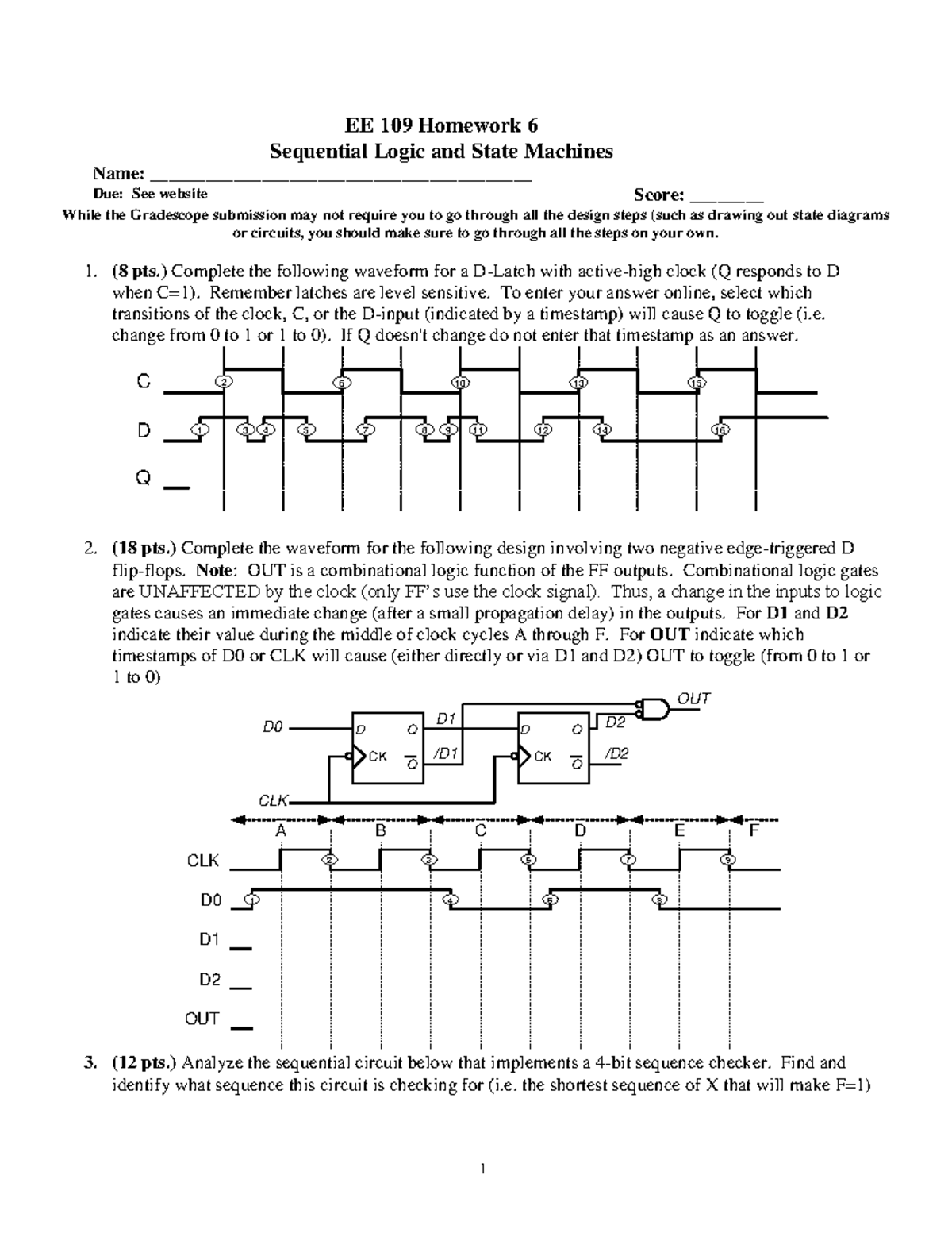 EE 109 Final Exam: Sequential Logic and State Machines Solutions - EE ...