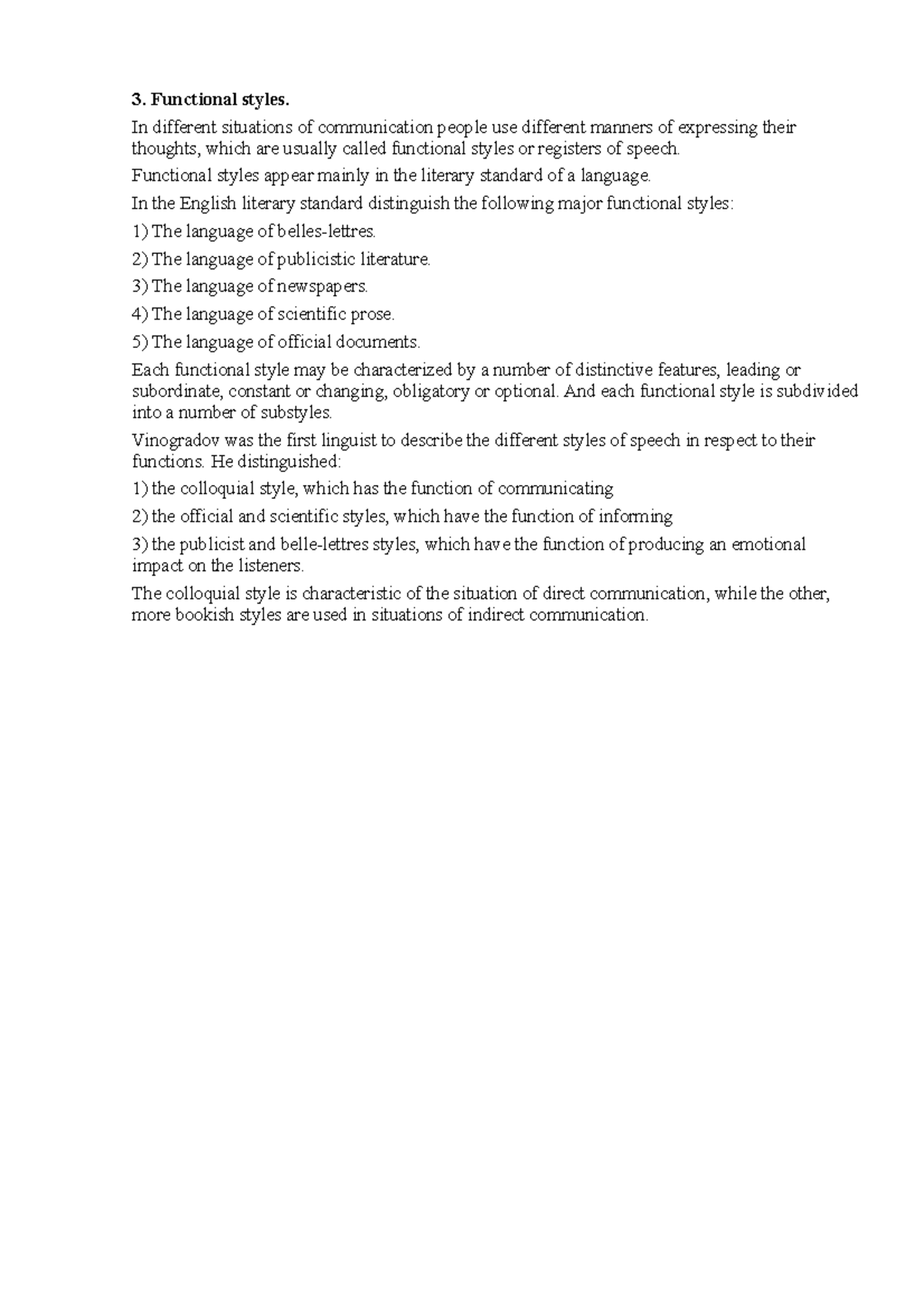 3. Functional Styles - Exam Notes and Answers for English Stylistics ...